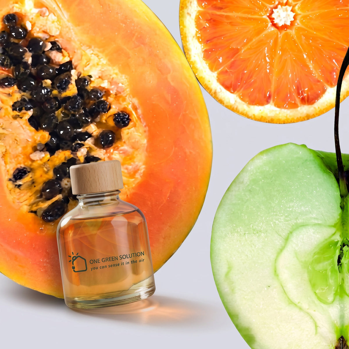 Fresh Start Signature Scent oil bottle with sliced papaya, blood orange and green apple
